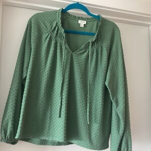 J. Crew Green Long Sleeve Tie Front Blouse